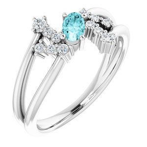 14K White Gold Natural Blue Zircon & 1/8 CTW Natural Diamond Bypass Ring