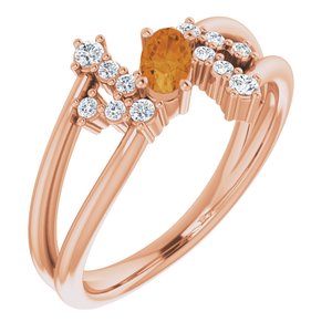 14K Rose Gold Natural Citrine & 1/8 CTW Natural Diamond Bypass Ring