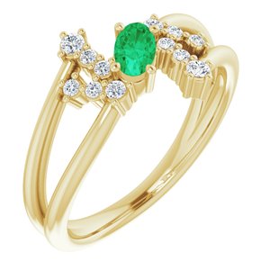 14K Yellow Gold Natural Emerald & 1/8 CTW Natural Diamond Bypass Ring