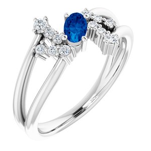 Platinum Natural Blue Sapphire & 1/8 CTW Natural Diamond Bypass Ring