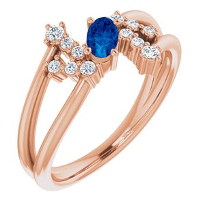 14K Rose Gold Natural Blue Sapphire & 1/8 CTW Natural Diamond Bypass Ring