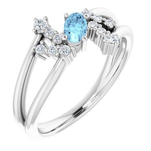 Sterling Silver Natural Aquamarine & 1/8 CTW Natural Diamond Bypass Ring