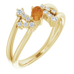 14K Yellow Gold Natural Citrine & 1/8 CTW Natural Diamond Bypass Ring