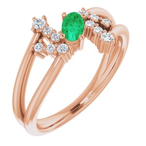14K Rose Gold Natural Emerald & 1/8 CTW Natural Diamond Bypass Ring