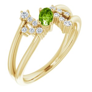 14K Yellow Gold Natural Peridot & 1/8 CTW Natural Diamond Bypass Ring