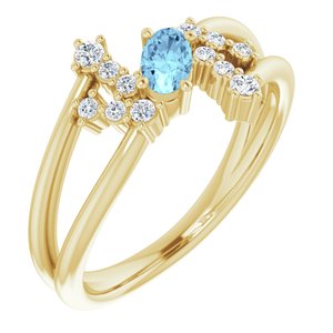 14K Yellow Gold Natural Aquamarine & 1/8 CTW Natural Diamond Bypass Ring