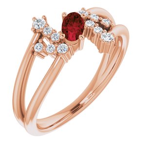 14K Rose Gold Natural Mozambique Garnet & 1/8 CTW Natural Diamond Bypass Ring