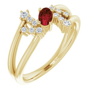 14K Yellow Gold Natural Mozambique Garnet & 1/8 CTW Natural Diamond Bypass Ring