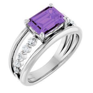 Platinum Natural Amethyst & 1/5 CTW Natural Diamond Ring