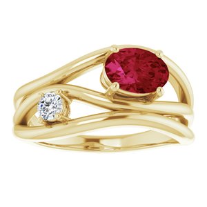 14K Yellow Gold Lab-Grown Ruby & 1/10 CTW Natural Diamond Ring
