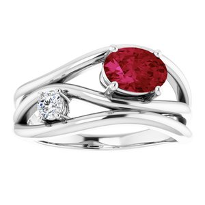 14K White Gold Lab-Grown Ruby & 1/10 CTW Natural Diamond Ring