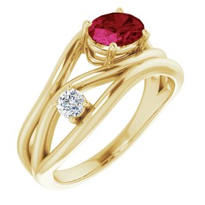 14K Yellow Gold Lab-Grown Ruby & 1/10 CTW Natural Diamond Ring