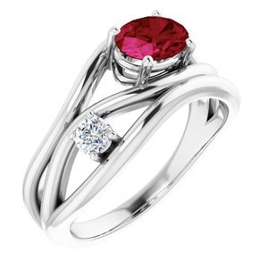 14K White Gold Lab-Grown Ruby & 1/10 CTW Natural Diamond Ring