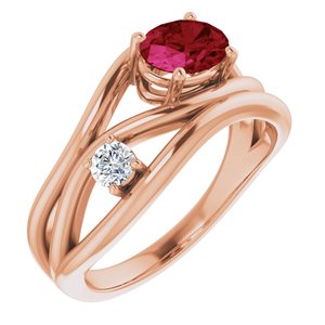14K Rose Gold Lab-Grown Ruby & 1/10 CTW Natural Diamond Ring