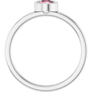 Rhodium-Plated Sterling Silver 4.5 mm Natural Pink Tourmaline Ring