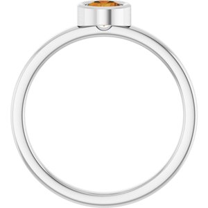 Rhodium-Plated Sterling Silver 4.5 mm Natural Citrine Ring