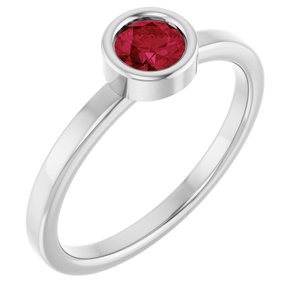 Rhodium-Plated Sterling Silver 4.5 mm Natural Ruby Ring