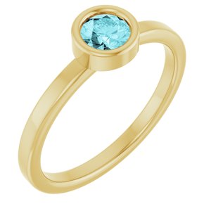 14K Yellow Gold 4.5 mm Natural Blue Zircon Ring