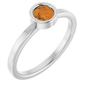 14K White Gold 4.5 mm Natural Citrine Ring