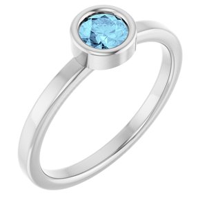 Rhodium-Plated Sterling Silver 4.5 mm Natural Aquamarine Ring