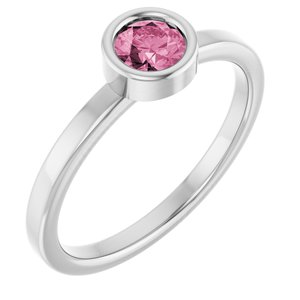 14K White Gold 4.5 mm Natural Pink Tourmaline Ring