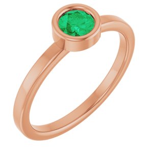 14K Rose Gold 4.5 mm Natural Emerald Ring