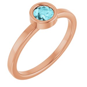 14K Rose Gold 4.5 mm Natural Blue Zircon Ring