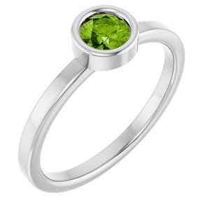 Rhodium-Plated Sterling Silver 4.5 mm Natural Peridot Ring