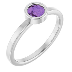 14K White Gold 4.5 mm Natural Amethyst Ring