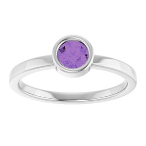Rhodium-Plated Sterling Silver 4.5 mm Natural Amethyst Ring