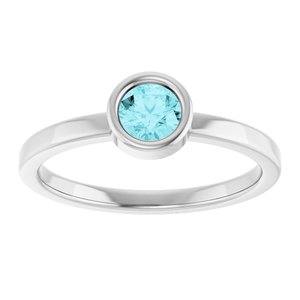 Rhodium-Plated Sterling Silver 4.5 mm Natural Blue Zircon Ring