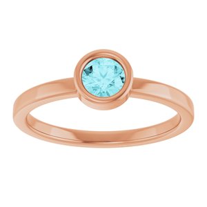 14K Rose Gold 4.5 mm Natural Blue Zircon Ring