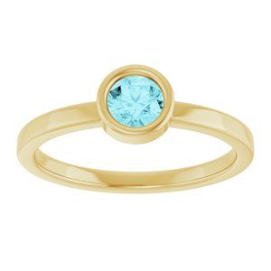 14K Yellow Gold 4.5 mm Natural Blue Zircon Ring