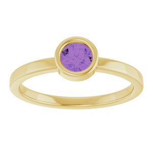 14K Yellow Gold 4.5 mm Natural Amethyst Ring
