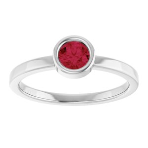 14K White Gold 4.5 mm Lab-Grown Ruby Ring