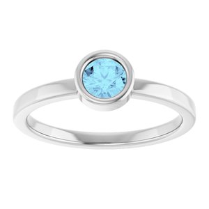 14K White Gold 4.5 mm Natural Aquamarine Ring
