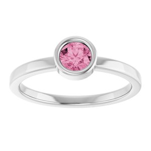 14K White Gold 4.5 mm Natural Pink Tourmaline Ring