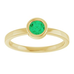 14K Yellow Gold 4.5 mm Natural Emerald Ring