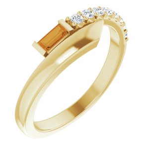 14K Yellow Gold Natural Citrine & 1/6 CTW Natural Diamond Bypass Ring