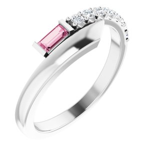 14K White Gold Natural Pink Sapphire & 1/6 CTW Natural Diamond Bypass Ring