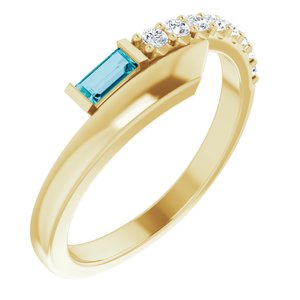 14K Yellow Gold Natural London Blue Topaz & 1/6 CTW Natural Diamond Bypass Ring