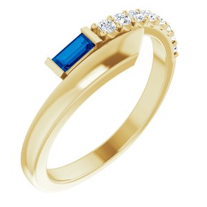 14K Yellow Gold Natural Blue Sapphire & 1/6 CTW Natural Diamond Bypass Ring