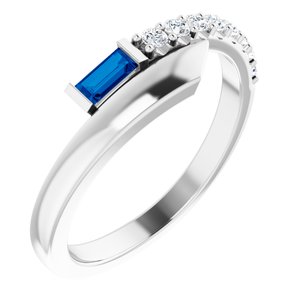 14K White Gold Natural Blue Sapphire & 1/6 CTW Natural Diamond Bypass Ring