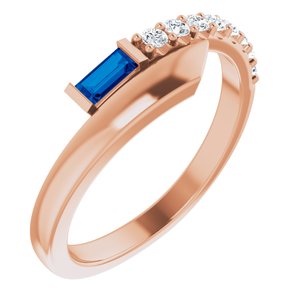14K Rose Gold Natural Blue Sapphire & 1/6 CTW Natural Diamond Bypass Ring