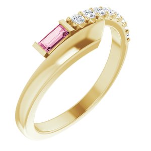 14K Yellow Gold Natural Pink Sapphire & 1/6 CTW Natural Diamond Bypass Ring