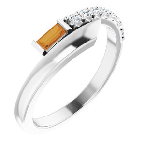 Platinum Natural Citrine & 1/6 CTW Natural Diamond Bypass Ring