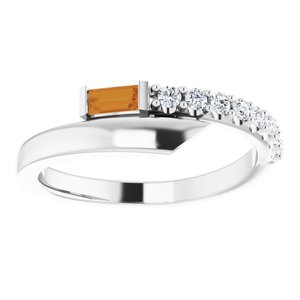 14K White Gold Natural Citrine & 1/6 CTW Natural Diamond Bypass Ring