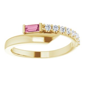 14K Yellow Gold Natural Pink Sapphire & 1/6 CTW Natural Diamond Bypass Ring