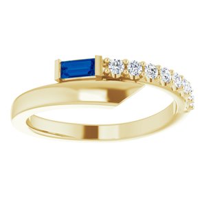 14K Yellow Gold Natural Blue Sapphire & 1/6 CTW Natural Diamond Bypass Ring