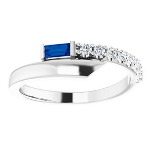 14K White Gold Natural Blue Sapphire & 1/6 CTW Natural Diamond Bypass Ring